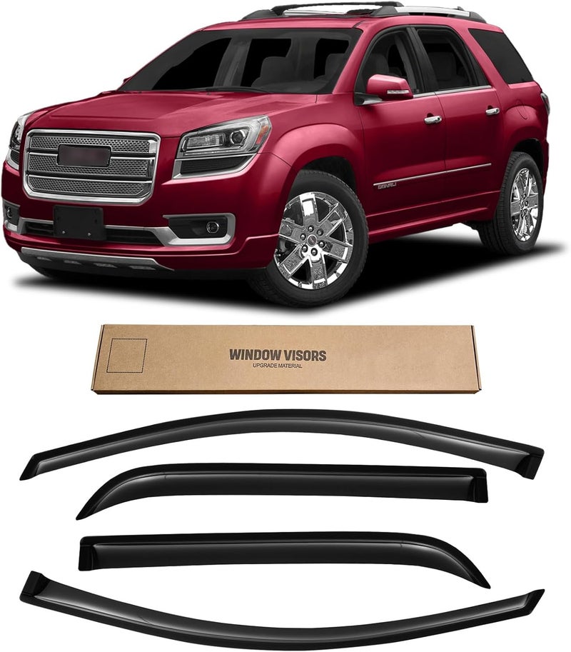 CMVT Auto Window Visor for 2007-2016 GMC Acadia & Saturn Outlook 2007-2010, Out-Channel Rain Guards Shields Vent Deflector Shade Wind Dark Smoke, Outside-Mount, 4PCS - Image 1